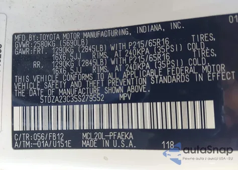 2005 Toyota Sienna Le from USA, damaged, VIN 5TDZA23C35S279552